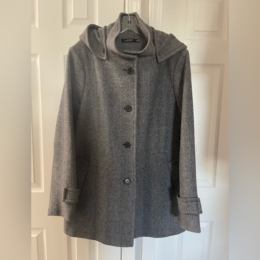 LAUREN RALPH LAUREN Wool Blend Coat With Removable Hood smoke and pets free